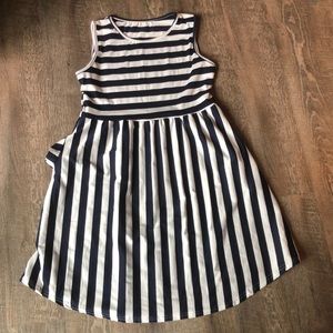Navy and white striped tank dress